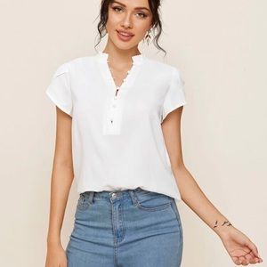 Neck Petal Sleeve Blouse